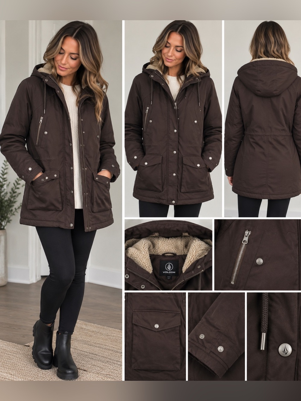 Volcom Dark Brown Hooded Winter Jacket